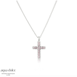 Halskæde med kors isat rosa zirkonia - Rose Cross - 4524