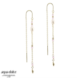 Ørehænger i forgyldt sølv med ferskvandsperler, rosa perler og guldkugler - Coast - 5332