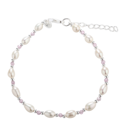 Armbånd i sølv ferskvandsperler, rosa perler og sølvkugler - Coast - 5325