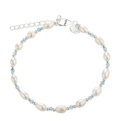 Armbånd i sølv med ferskvandsperler, lyseblå perler og sølvkugler - Coast - 5321
