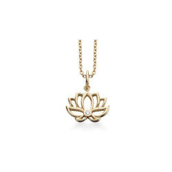 Guld Vedhæng 8 kt - lotusblomst med zirkonia inkl. kæde i forgyldt sølv