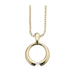 Guld Vedhæng 8 kt - Åben cirkel med zirkonia inkl. kæde i forgyldt sølv - 209733