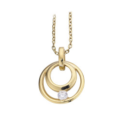 Guld Vedhæng 8 kt - Åben cirkel i cirkel med zirkonia inkl. kæde i forgyldt sølv - 209583