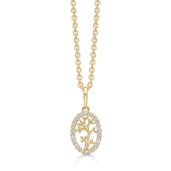 Guld Vedhæng 8 kt - Oval livets træ med zirconia inkl. kæde i forgyldt sølv - 66242765