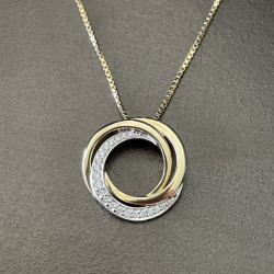 Guld Vedhæng 14 kt med cirkler og brillanter 0,12ct - inkl. kæde i forgyldt sølv - 209655