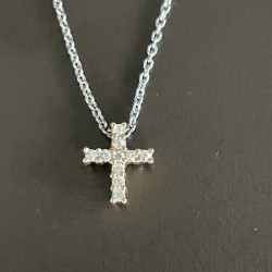 Guld Vedhæng - 14 kt Kors med zirkonia - inkl. kæde i sølv - 1106178 - 1