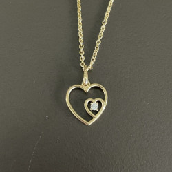 Guld Vedhæng - 8 kt Hjerte i hjerte med zirkonia - inkl. kæde i forgyldt sølv - 210833 - 1