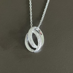 Vedhæng i 14 kt hvidguld - Dobbel cirkler med brillanter 0,020ct incl. sølv kæde - 218 027BR6 - 2