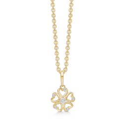 Guld Vedhæng 8 kt - Blomst af 5 hjerter med zirkonia inkl. kæde i forgyldt sølv - 66242048