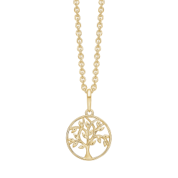 Guld Vedhæng 14 kt - Livets træ i cirkel inkl. kæde i forgyldt sølv - 76242064