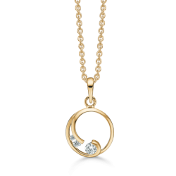 Vedhæng i 8 kt guld - Cirkel på buet pind med zirkonia incl. forgyldt kæde - 66237041