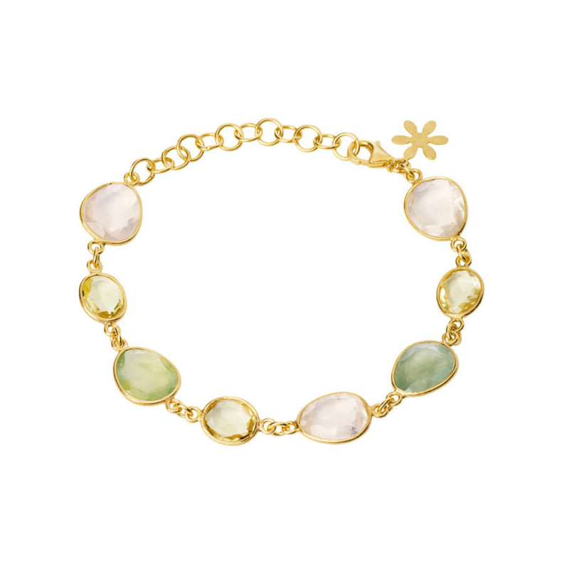 Armbånd i forgyldt sølv med Prehnit, lemon kvarts og rosa kvarts - 1419-2-564