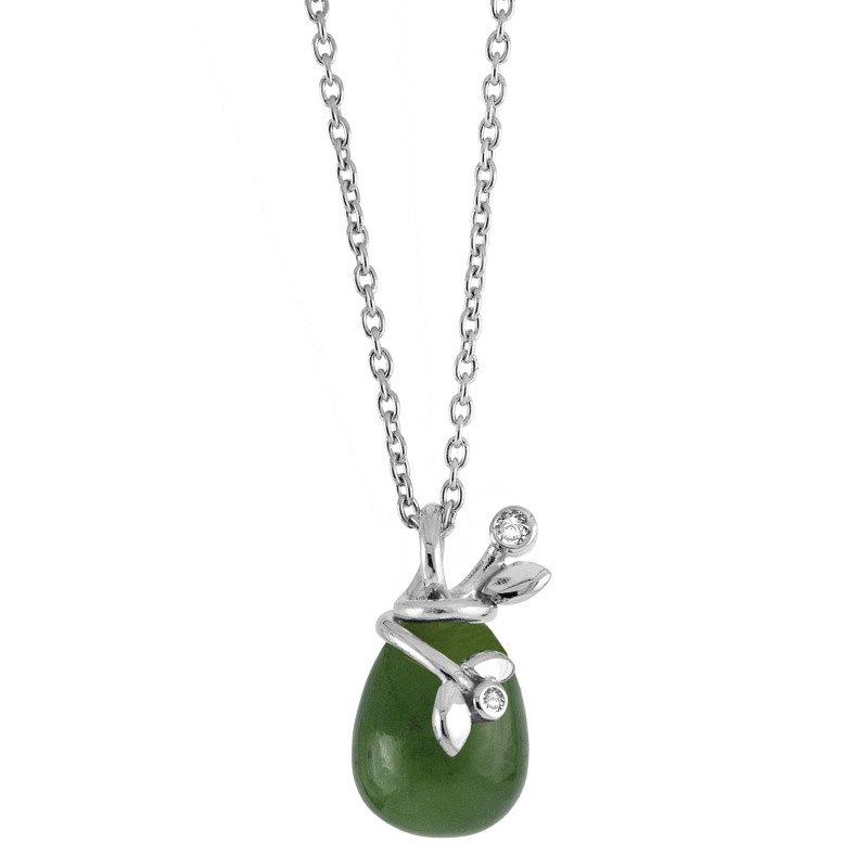 Vedhæng i sølv med grøn Nephrit og zirkonia inkl. kæde - Adorable Lace - 1