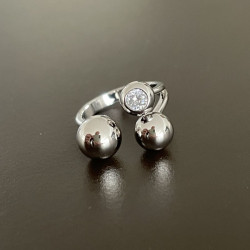 ølv ring med 3 sølvkugler og smuk zirkonia - 242708Z - 1