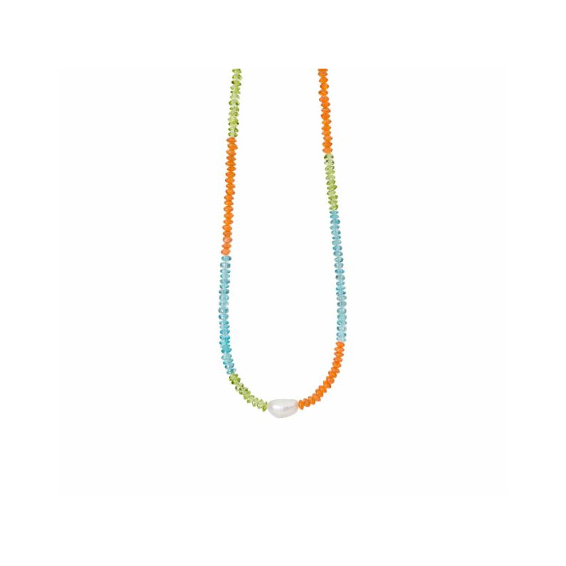 Halskæde med farvede sten og ferskvandsperle - 1891-2-45-582