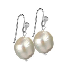 Ørebøjler i sølv med barokke perler og zirkonia - Betsy - 4598
