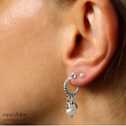 Creoler i sølv med ferskvandsperler og blade - Pearly Penny - 4205 - 2