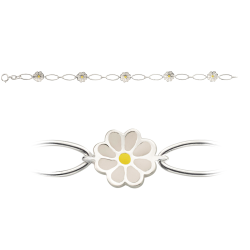 Børne armbånd i sølv - 5 blomster med hvid og gul emalje