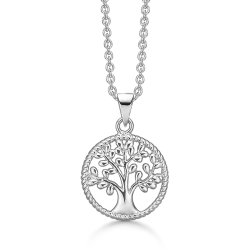Vedhæng i sølv - snoet ring med livets træ Ø15 inkl. kæde i sølv