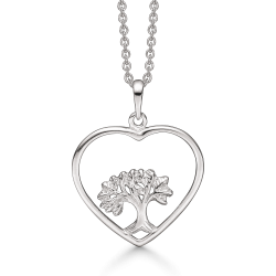 Vedhæng i sølv - Åben hjerte med livets træ inkl. kæde i sølv