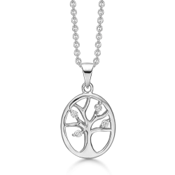 Vedhæng i sølv - Livets træ med zirkonia 13x18mm inkl. kæde i sølv
