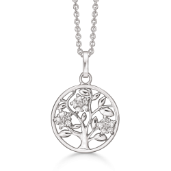 Vedhæng i sølv - Livets træ med zirkonia Ø18mm inkl. kæde i sølv