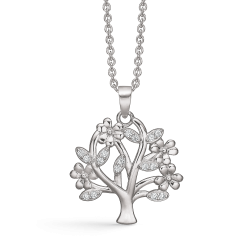Vedhæng i sølv - Elegant livets træ med zirkonia 16x17mm inkl. kæde i sølv