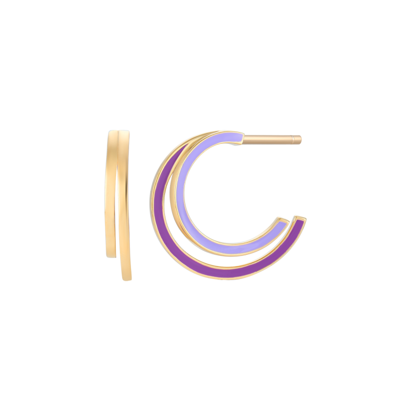 Ørehænger i forgyldt sølv - creol med lilla emalje