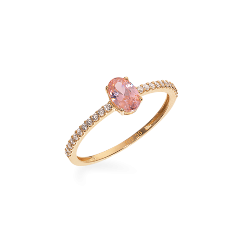 Glow ring 8 kt rødguld med klarpink zirkonia og små hvide zirkonia