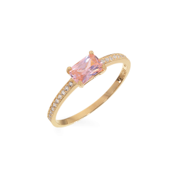 Glow ring 8 kt rødguld med klar pink zirkonia og små hvide zirkonia