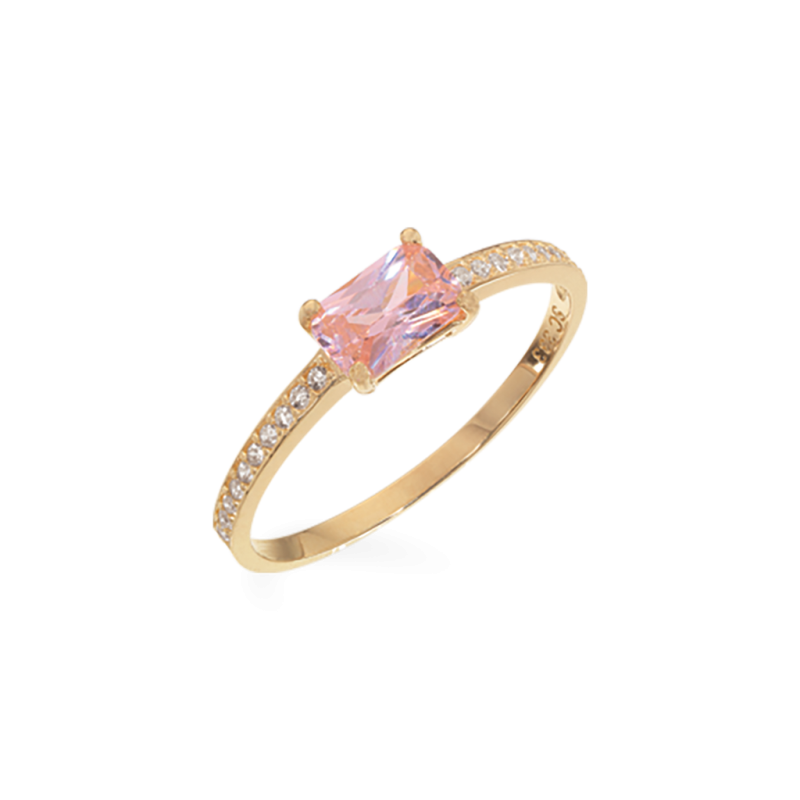 Glow ring 8 kt rødguld med klar pink zirkonia og små hvide zirkonia