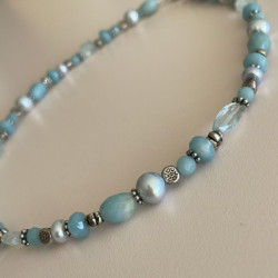 Halskæde med turkis ferskvandsperler og sølvkugler4