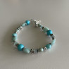 Armbånd med lys blå kvarts, turkis ferskvandsperler og sølvkugler