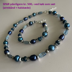Armbånd med blå kvarts, ferskvandsperler og sølvkugler1