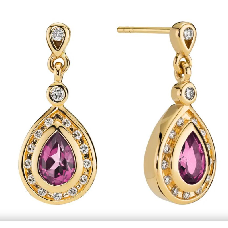 Ørehænger i 14kt. guld med rodolit og brillanter 0,16 ct