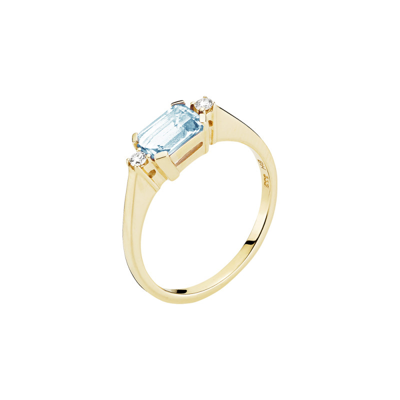 Guld ring 14kt. med blå topaz og brillanter 0,06ct W/SI - 5071068-16