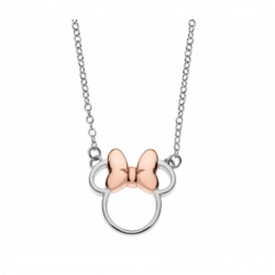 Disney sølv halskæde åbne Minnie Mouse med rosa sløjfe - 16333003