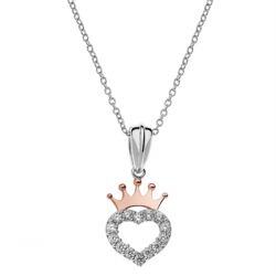 Disney sølv halskæde Prinsesse hjerte med rosa krone  - 16333004