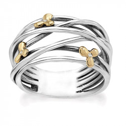 Ring i sølv 14 kt. guld blomster og diamanter - Golden Flower - 74017650