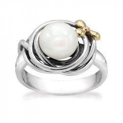 Ring i sølv - Pearl and Golden Flower - 74017301