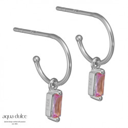 Øreringe med baguette og rosa zirkonia 10mm - Aya - 3935 - 1