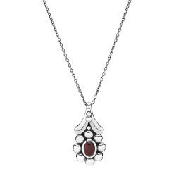Kæde i sølv med blomst og rød granat - 9021181-53