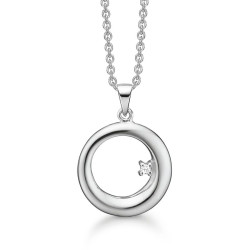Halskæde i sølv med bred cirkel vedhæng og diamant 0,025ct - 36223006