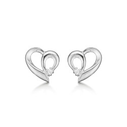 Ørestikker i sølv - hjerte med diamant 0,037ct - 30223004