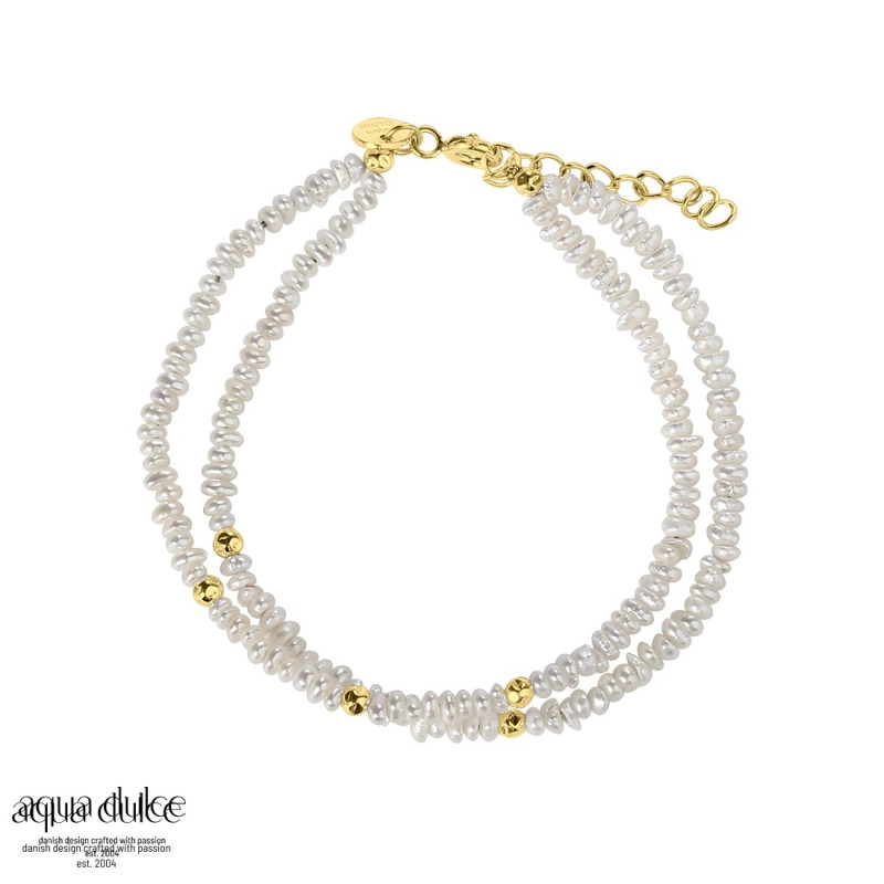 Armbånd - 2-rækket med perler og forgyldte nuggets - Harley - 4515