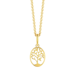 Guld Vedhæng - Oval cirkel med livets træ inkl. kæde i forgyldt sølv - 76242069