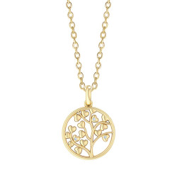 Guld Vedhæng - Livets træ med brillanter i cirkel inkl. kæde i forgyldt sølv - 76257997