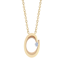 14 kt. guld vedhæng - oval med diamant inkl. kæde i forgyldt sølv - 76257009