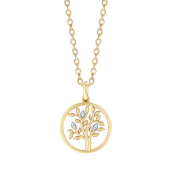 Guld Vedhæng - Livets træ i cirkel med brillanter inkl. kæde i forgyldt sølv - 76257998